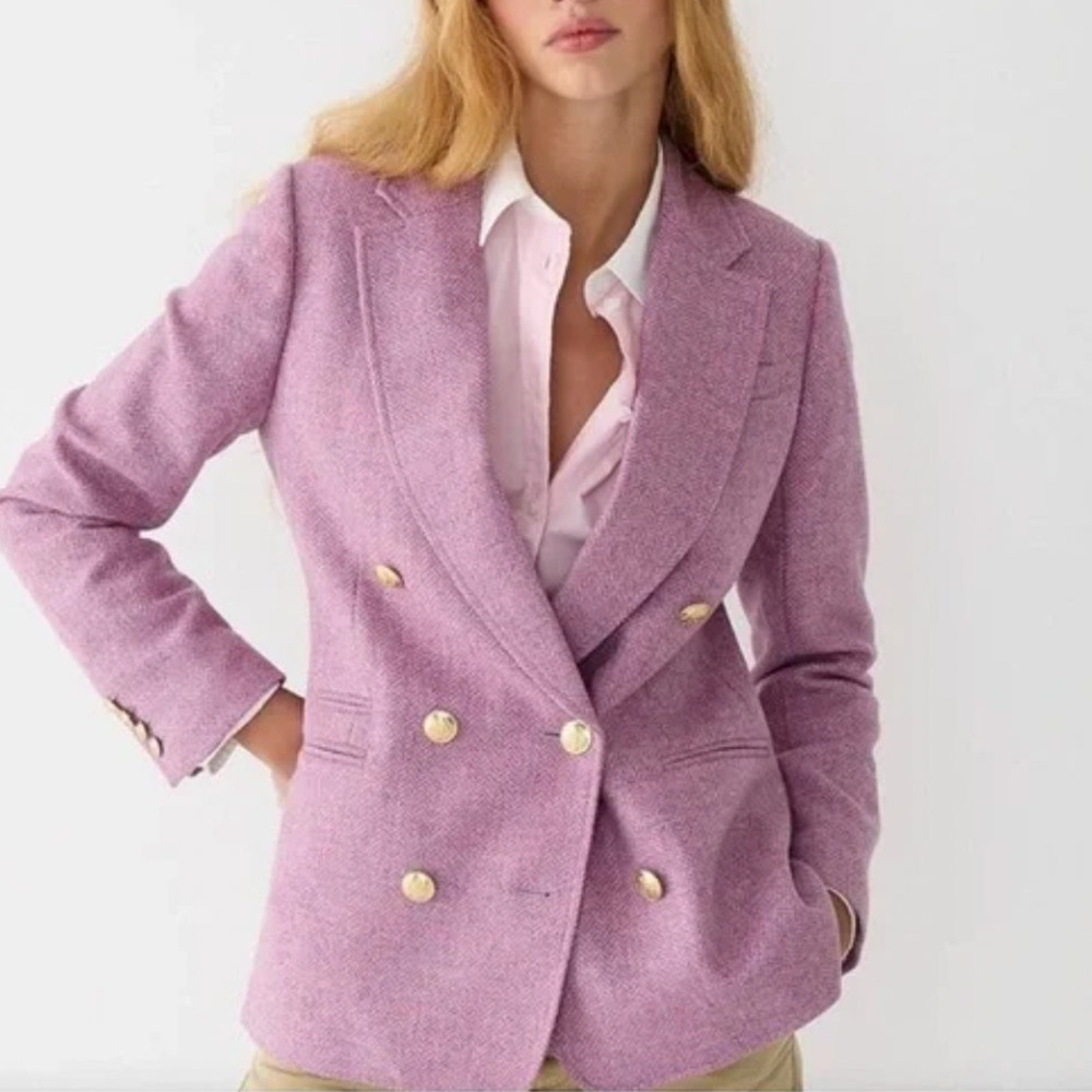 J Crew Bristol Double Breasted Blazer Lilac Herringbone 100% Wool BK012 Size 8